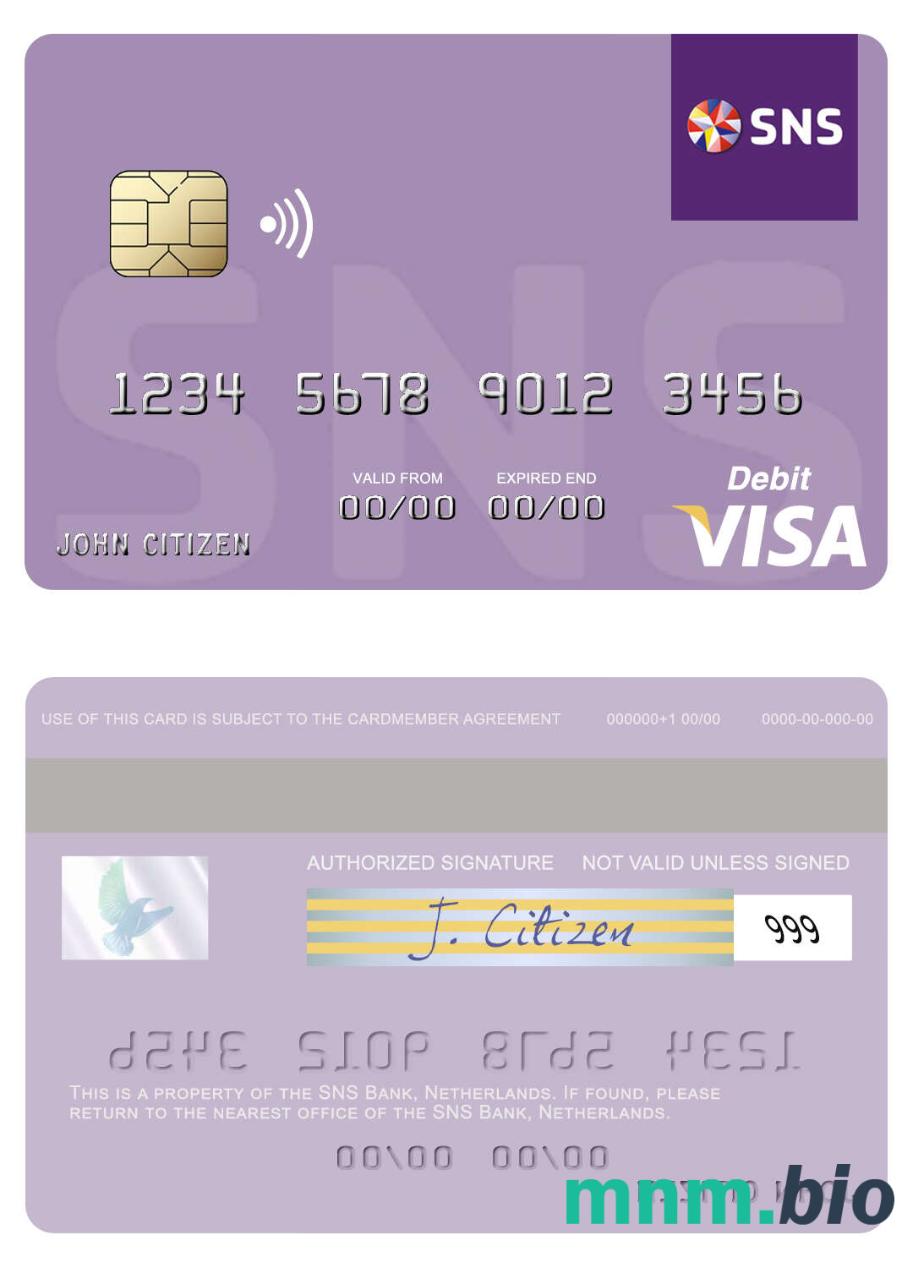 Netherlands SNS Bank visa debet karta przykład w formacie PSD